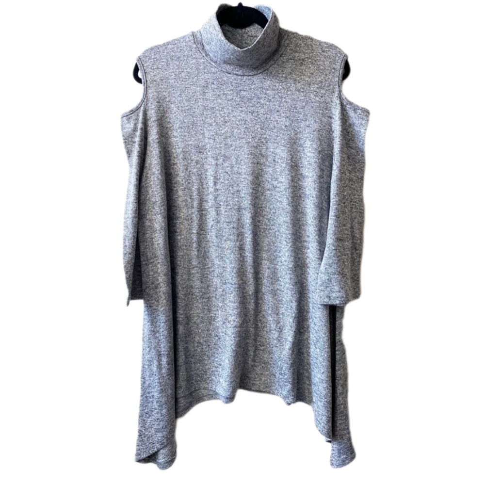 CLARA SUNWOO Grey Turtleneck Tunic Sweater Dress Open Shoulder, XL